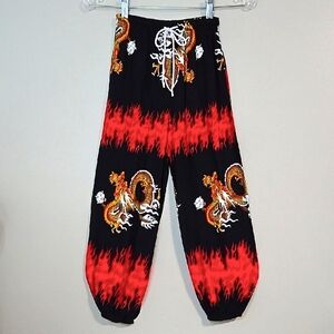 Goa Boho Kids Black & Red Dragon Print Harem Pants, Size 6 ~ VGUC
